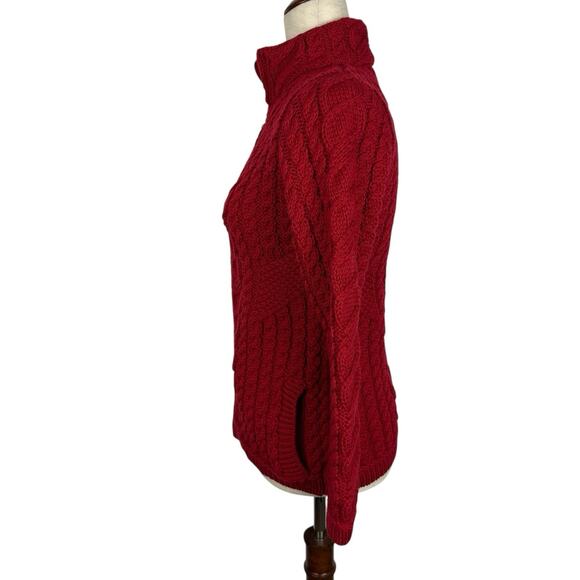 AranCrafts Ireland Sweater Women XS Red Merino Fisherman Cable Knit Cardigan - Picture 2 of 11